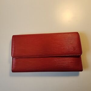 Authentic Louis Vuitton Red Epi Continental Snap Wallet Amazing Large